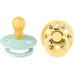 Tétines symétriques en caoutchouc naturel (6-18 mois) "Moomin Jaune Menthe" Bibs