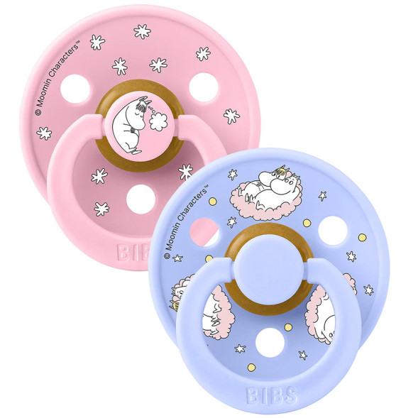 Tétines symétriques en caoutchouc naturel (6-18 mois) MOOMIN "Parme/Rose"(x2)