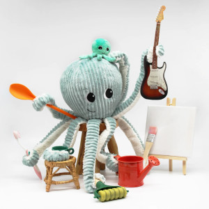 Peluche Ptipotos Pieuvre Filou Maman + Bébé "Menthe" (45 cm) Deglingos