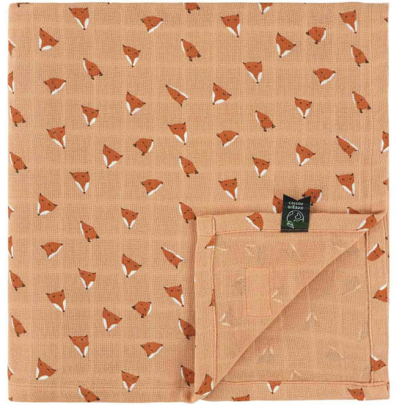 1 maxi-lange en gaze de coton bio "Fierce Fox" (110x110 cm)