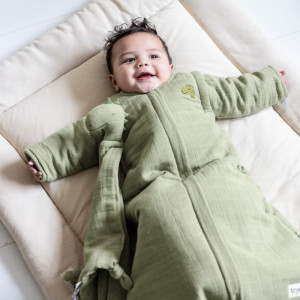 Turbulette mi-saison (0-12 mois) en coton bio "Bliss Sauge Mr Dino"