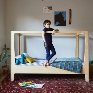Lit junior mezzanine en bois Perch Nest "Blanc/Bouleau" 90x200
