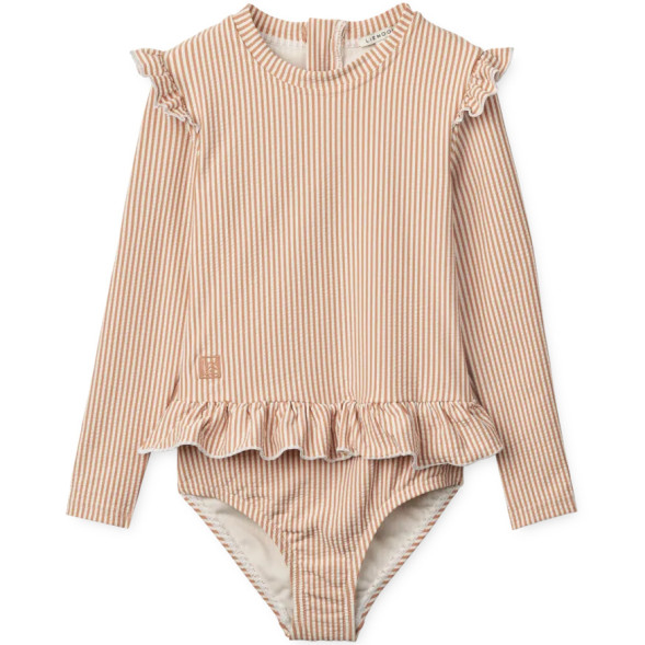 Maillot de bain fille 1 pièce manches longues anti-UV Sille "Stripe Pale tuscany"
