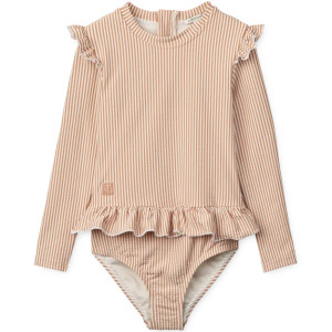 Maillot de bain fille 1 pièce manches longues anti-UV Sille "Stripe Pale tuscany"