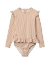 Maillot de bain fille 1 pièce manches longues anti-UV Sille "Stripe Pale tuscany"
