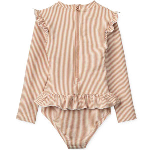 Maillot de bain fille 1 pièce manches longues anti-UV Sille "Stripe Pale tuscany"