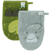 Gants de toilette bébé en coton bio "Mr Shark & Mr Dino" Trixie
