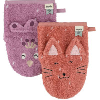 Gants de toilette bébé en coton bio "Mrs Peacock & Mrs Chat" Trixie
