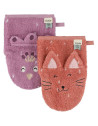 Gants de toilette bébé en coton bio "Mrs Peacock & Mrs Chat" Trixie