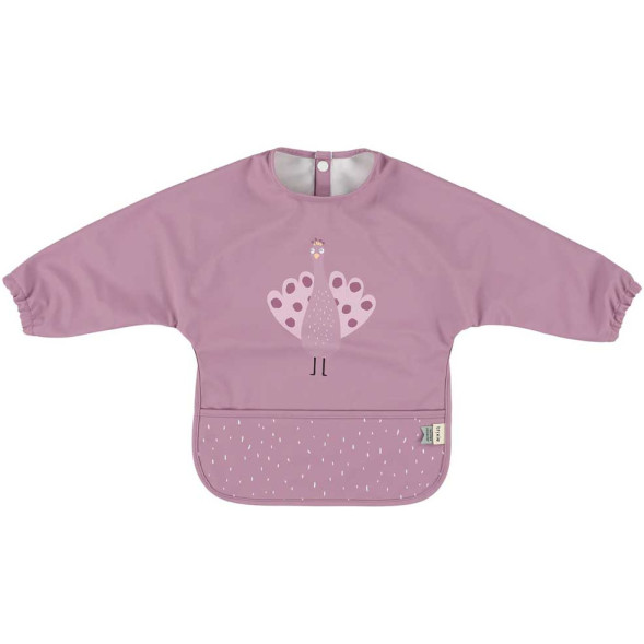 Bavoir tablier bébé imperméable à poche (6-18 mois) en PET recyclé "Mrs Peacock"