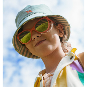 Bob bébé et enfant réversible anti-UV "Rayures Vert Sauge"