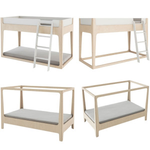 Lit junior mezzanine en bois Perch Nest "Blanc/Bouleau" 90x200