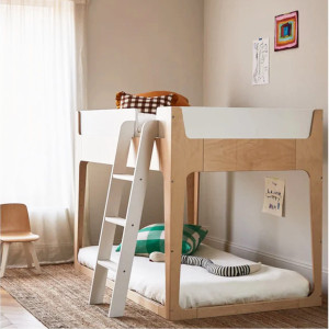 Lit junior mezzanine en bois Perch Nest "Blanc/Bouleau" 90x200