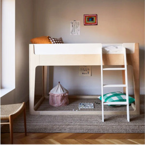 Lit junior mezzanine en bois Perch Nest "Blanc/Bouleau" 90x200