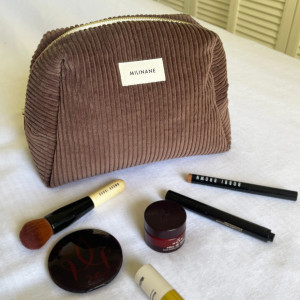 Trousse de toilette en velours côtelé Jade "Chocolat" Milinane