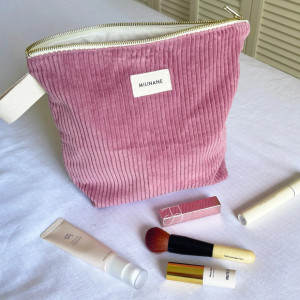 Trousse de toilette en velours côtelé Jeanette "Rose Nude" Milinane