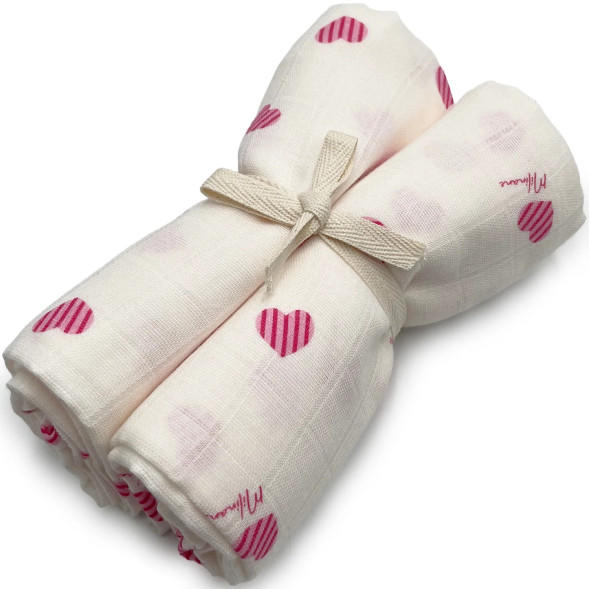2 petits langes en gaze de coton Gaspard "Sweetheart" (70x70 cm)