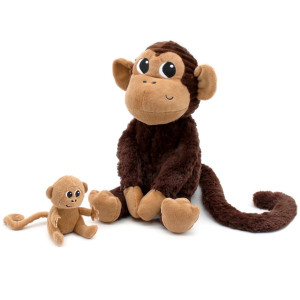Peluche Ptipotos Singe Maman + Bébé "Chocolat" Déglingos