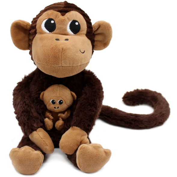 Peluche Ptipotos Singe Maman + Bébé "Chocolat" (26 cm)