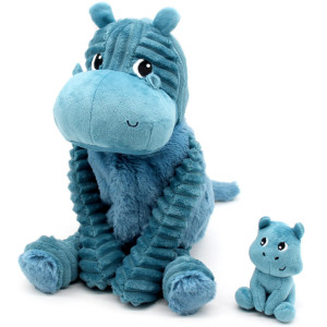 Peluche Ptipotos Hippopotame Maman + Bébé "Bleu" (27 cm)