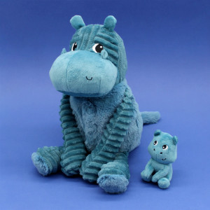 Peluche Ptipotos Hippopotame Maman + Bébé "Bleu" (27 cm)
