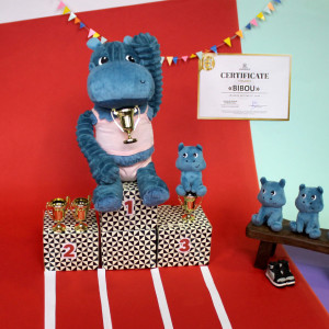 Peluche Ptipotos Hippopotame Maman + Bébé "Bleu" (27 cm)