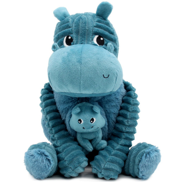 Peluche Ptipotos Hippopotame Maman + Bébé "Bleu" (27 cm)