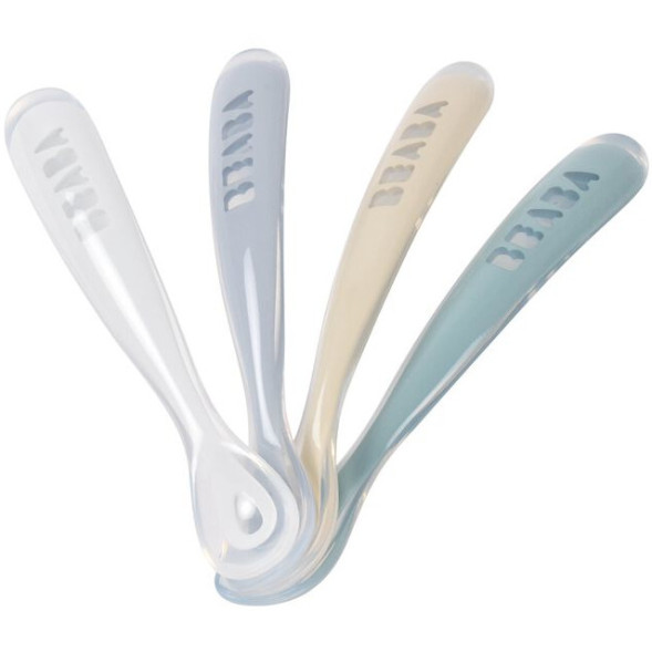 Set de 4 cuillères bébé en silicone 1er âge "Galet/Argile"