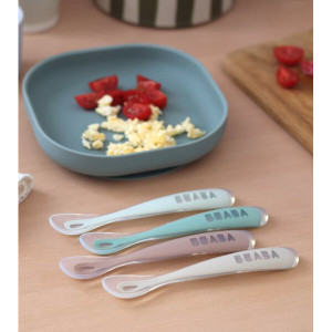 Set de 4 Pré-cuillères bébé en silicone 1er âge "Galet/Argile"