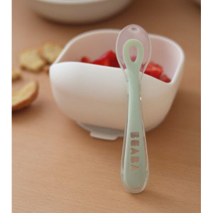 Cuillère bébé en silicone 2e âge "Vert de Gris" (8 mois et +) Beaba