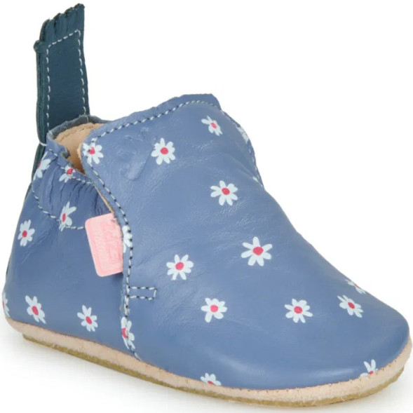 Chaussons bébé en cuir My Blublu "Marguerites Ardoise"