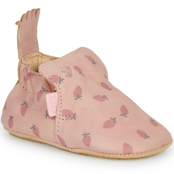 Chaussons bébé en cuir My Blublu "Fraises Nude"