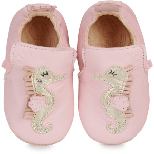 Chaussons bébé en cuir My Blublu "Hippocampe Rose Candy"