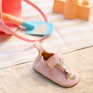 Chaussons bébé en cuir My Blublu "Hippocampe Rose Candy"
