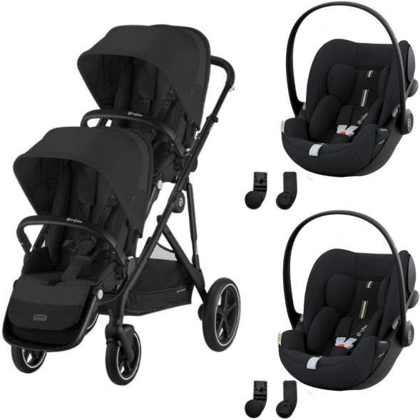  Poussette jumeaux Gazelle S2 "Moon Black" + 2 Cloud G3 PLUS