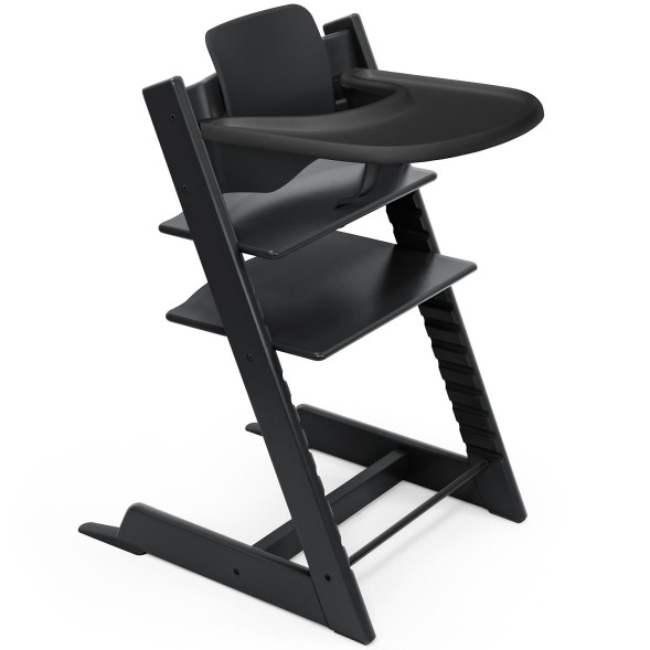 Chaise Haute Tripp Trapp "Noir" en bois de hêtre + Baby Set + Plateau