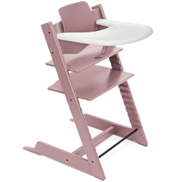 Chaise Haute Tripp Trapp "Mauve Bruyère" en bois de hêtre + Baby Set + Plateau