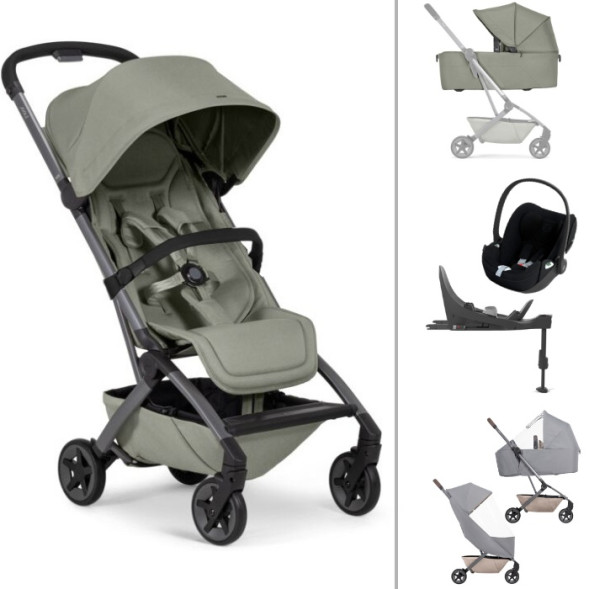  Poussette Joolz Aer2 "Sage Green" + Nacelle + Cybex Cloud T + Base T + Arceau de Maintien + Protections Pluie
