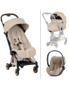  Pack Trio Poussette COYA Style Rosegold "Cozy Beige" + Nacelle Pliable + Cloud T Plus