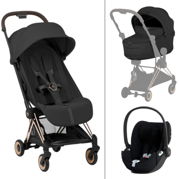  Poussette COYA Style Rosegold "Sepia Black" + Nacelle pliable LUXE + Cloud T Plus (2026)