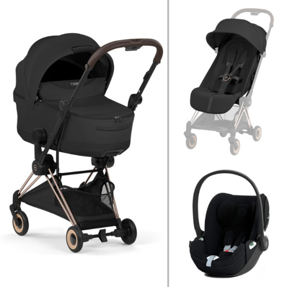  Poussette COYA Confort Rosegold "Sepia Black" + Nacelle pliable LUXE + Cloud T Plus (2026)