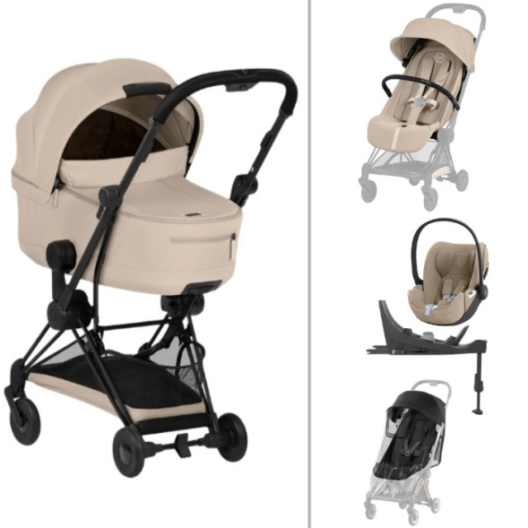 Poussette COYA Confort Matt Black "Cozy Beige" + Nacelle LUXE + Cloud T Plus  + Base T + Habillage Pluie + Garde-corps