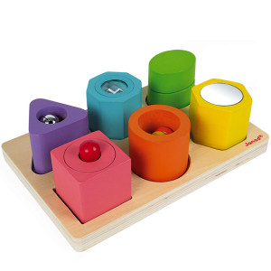 Puzzle bébé 6 cubes sensoriels "I wood" en bois (1-3 ans) Janod
