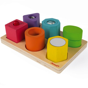 Puzzle bébé 6 cubes sensoriels "I wood" en bois (1-3 ans) Janod