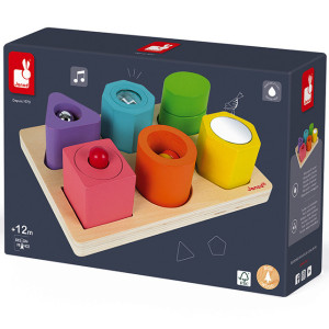 Puzzle bébé 6 cubes sensoriels "I wood" en bois (1-3 ans) Janod
