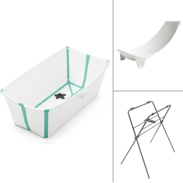 Baignoire bébé pliable Flexi Bath "Blanc/Aqua" + Hamac + Support