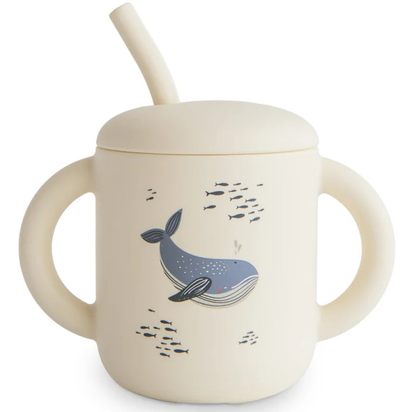Tasse d'apprentissage avec paille en silicone "Baleines"