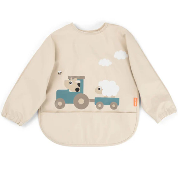Bavoir bébé manches longues imperméable (6-18 mois) "Tiny Farm Sable" Done by Deer