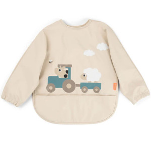 Bavoir bébé manches longues imperméable (6-18 mois) "Tiny Farm Sable" Done by Deer