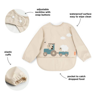 Bavoir bébé manches longues imperméable (6-18 mois) "Tiny Farm Sable" Done by Deer